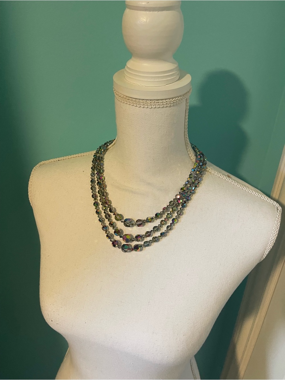 Vintage 1950’s Triple-Strand Iridescent Beaded Necklace - Women Jewelry